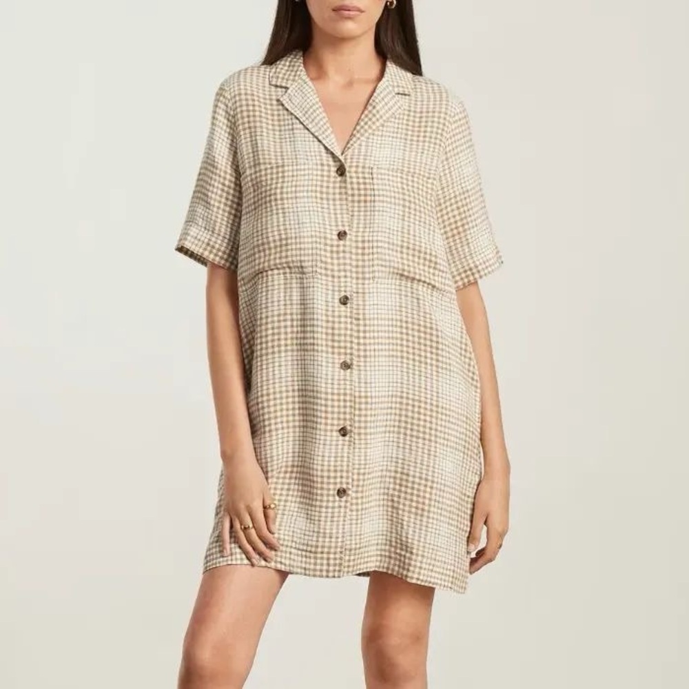 Everlane 100% Linen Workwear Plaid Shirt Dress
